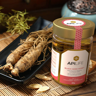 Black Seed Raw Honey Benefits With Red Korean Ginseng, Royal Jelly and Crushed Nuts